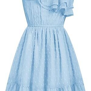 GRACE KARIN Girls Summer Dress One Shoulder Ruffle Sleeve Midi Casual Sundress