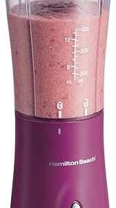 Hamilton Beach Portable Blender for Shakes and Smoothies with 14 Oz BPA Free Travel Cup and Lid, Durable Stainless Steel Blades for Powerful Blending Performance, Raspberry (51131)