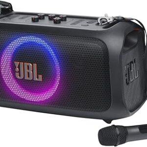 JBL PartyBox On-The-Go Essential - Portable party speaker with built-in lights and wireless mic, Amazing Pro Sound, IPX4 splashproof protection, 6 hours of playtime, Convenient...