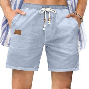 JMIERR Mens Casual 5"/ 7" Cotton Linen Shorts - Elastic Waist Drawstring Summer Beach Golf Shorts with Pockets