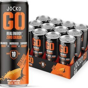 Jocko GO Energy Drink - KETO, Vitamin B12, Vitamin B6, Electrolytes, L Theanine, Magnesium- All Natural Energy Boost, Sugar Free Nootropic Monk Fruit Blend - 12 Pack (Orange)