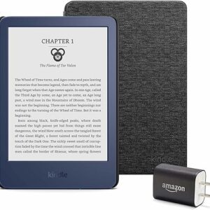 Kindle Essentials Bundle including Kindle (2022 release) - Denim - Without Lockscreen Ads, Fabric Cover - Black, and Power Adapter