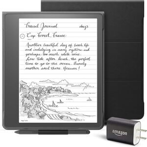 Kindle Scribe Essentials Bundle including Kindle Scribe (32 GB), Premium Pen, Leather Folio Cover with Magnetic Attach - Black, and Power Adapter