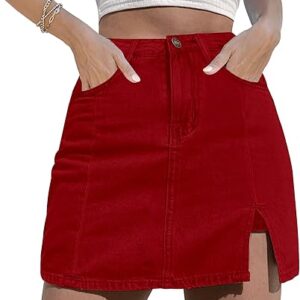 luvamia Skorts Skirts for Women Denim Mini Skirt Side Slit with High Waisted Jean Shorts Stretchy