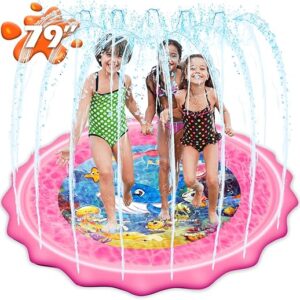 Mademax Upgraded 79" Splash Pad, Sprinkler & Splash Play Mat, Inflatable Summer Outdoor Sprinkler Pad Water Toys Fun for Children, Infants, Toddlers, Boys, Girls and Kids