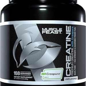 Muscle Feast Creapure Creatine Monohydrate Powder for Muscle Health and brain health NUTRITIONAL_SUPPLEMENT, 5400Mg of 100% Pure German Creatine Per Serving, Unflavored, 168.0...