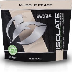 Muscle Feast Grass-Fed Whey Protein Isolate, All Natural Hormone Free Pasture Raised, Vanilla, 5lb (94 Servings)