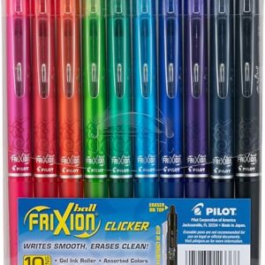 Pilot, FriXion Clicker Erasable Gel Pens, Fine Point 0.7 mm, Pack of 10, Assorted Colors