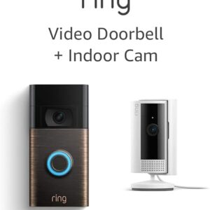 Ring Video Doorbell, Venetian Bronze with All-new Ring Indoor Cam, White