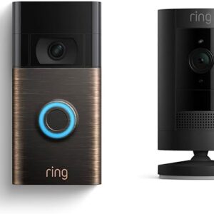 Ring Video Doorbell, Venetian Bronze with Ring Stick Up Cam Battery, Black