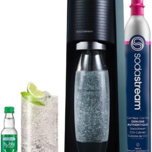 SodaStream Terra Sparkling Water Maker (Black) with CO2, DWS Bottle and Bubly Drop, Battery Powered