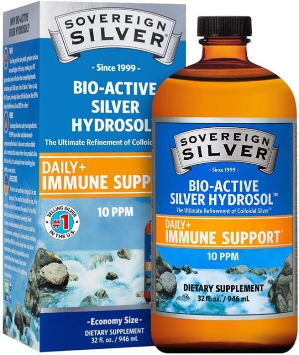 Sovereign Silver Bio-Active Silver Hydrosol for Immune Support* - 32 Fl Oz - The Ultimate Refinement of Colloidal Silver - Safe*, Pure and Effective* - Premium Silver Supplement...