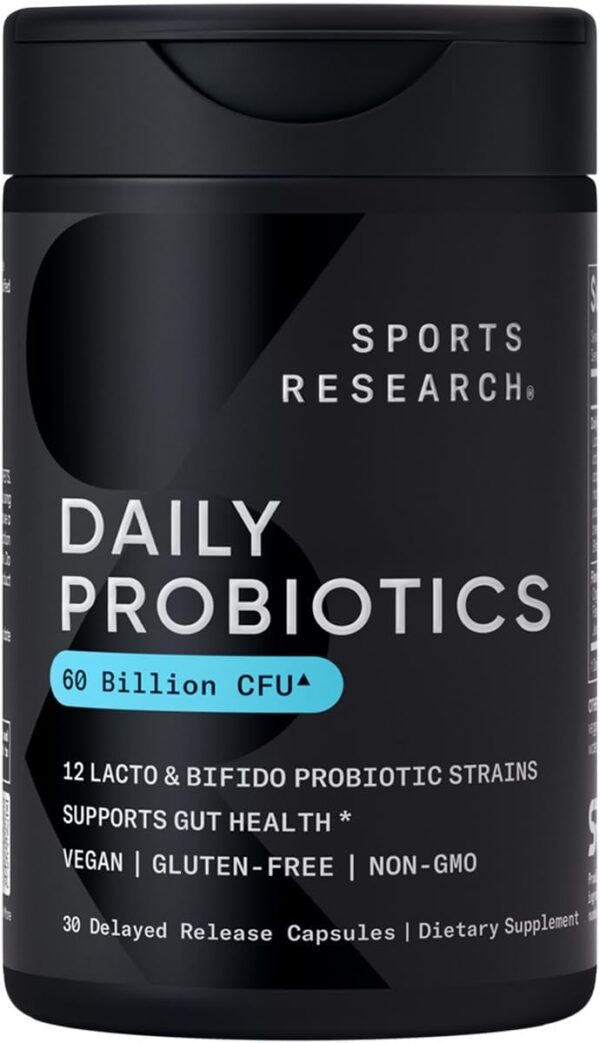 Sports Research Daily Probiotics with Prebiotics, 60 Billion CFU - Vegan Capsules for Gut Health & Digestive Support, Probiotics for Women & Men - Non-GMO Verified & Gluten Free...