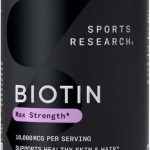 Sports Research Vegan Biotin 10,000mcg with Organic Coconut Oil - Max Strength Biotin Vitamin B7 for Healthier Hair & Skin and Keratin Support - Non-GMO & Gluten Free, 30 Softgels