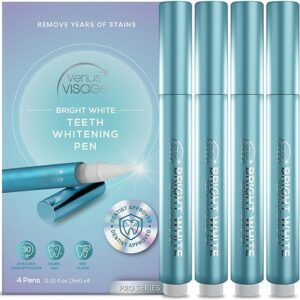 Venus Visage Teeth Whitening Pen (4 Pens), 40+ Uses - Teeth whitening Gel with Professional Formulation and Ingredients - Best Teeth Whitener Overnight and No Tooth Sensitivity...