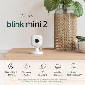 All-new Blink Mini 2 — Plug-in smart security camera, HD night view in color, built-in spotlight, two-way audio, motion detection, Works with Alexa (White)