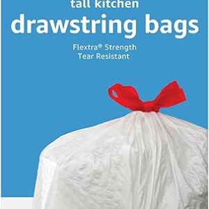 Amazon Basics Flextra Tall Kitchen Drawstring Trash Bags, 13 Gallon, Unscented, 50 Count, Pack of 1