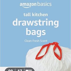 Amazon Basics Tall Kitchen Drawstring Trash Bags, Clean Fresh Scent, 13 Gallon, 80 Count, Pack of 1