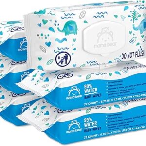 Amazon Brand - Mama Bear 99% Water Based Baby Wipes, Hypoallergenic for Sensitive Skin, Fragrance Free, 432 Count (6 Packs of 72)