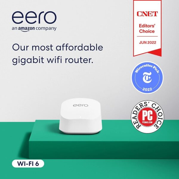 Amazon eero 6+ mesh Wi-Fi router | 1.0 Gbps Ethernet | Coverage up to 1,500 sq. ft. | Connect 75+ devices | 1-Pack