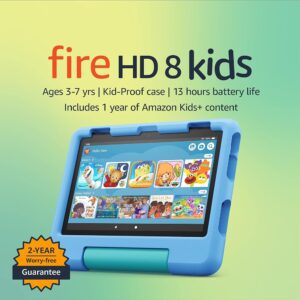 Amazon Fire HD 8 Kids tablet, ages 3-7. Top-selling 8" kids tablet on Amazon - 2023. Ad-free content with parental controls included, 13-hr battery, 32 GB, Blue