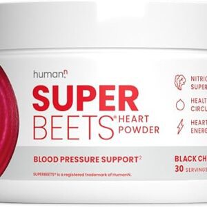 HumanN SuperBeets Beetroot Powder - Nitric Oxide Boost for Blood Pressure, Circulation & Heart Health Support - Non-GMO Superfood Supplement - Black Cherry Flavor, 30 Servings