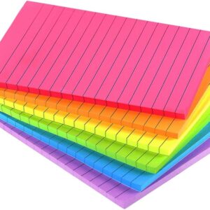 Lined Sticky Notes 4X6 in Bright Ruled Post Stickies Colorful Super Sticking Power Memo Pads, 45 Sheets/pad, 6 Pads/Pack