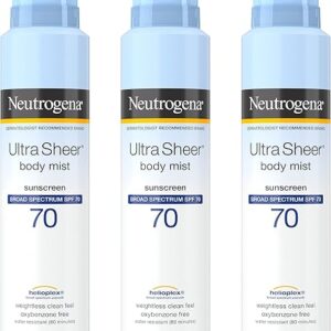 Neutrogena Sunscreen Spray, Ultra Sheer ® Body Mist, Broad Spectrum SPF 70, Non-Greasy Water Resistant Body Sunscreen Mist, Non-Comedogenic, 5 oz (Pack of 3)