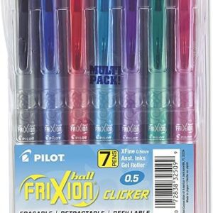 Pilot, FriXion Clicker Erasable Gel Pens, Extra Fine Point 0.5 mm, Pack of 7, Assorted Colors