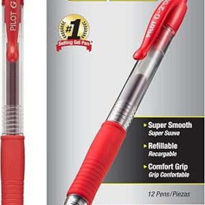 Pilot, G2 Premium Gel Roller Pens, Extra Fine Point 0.5 mm, Pack of 12, Red