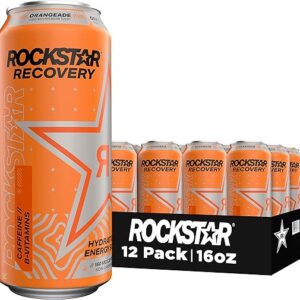 Rockstar Energy Drink with Caffeine Taurine and Electrolytes, Recovery Orange, 16 Fl Oz (Pack of 12)