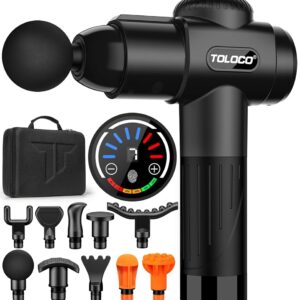 TOLOCO Massage Gun, Deep Tissue Back Massage for Athletes for Pain Relief, Percussion Massager with 10 Massages Heads & Silent Brushless Motor, Black