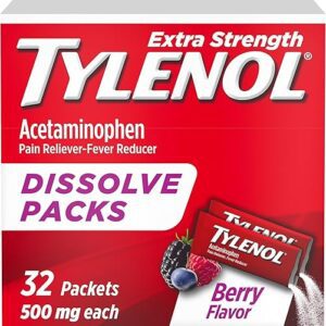 Tylenol Extra Strength Dissolve Packs, 500 mg Acetaminophen Pain Reliever & Fever Reducer, On-The-Go Powder Packets for Minor Aches & Pains, Ibuprofen- & Aspirin-Free, Berry...