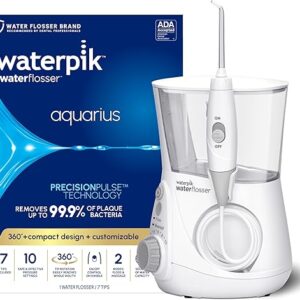 Waterpik Aquarius Water Flosser Professional For Teeth, Gums, Braces, Dental Care, Electric Power With 10 Settings, 7 Tips For Multiple Users And Needs, ADA Accepted, White...