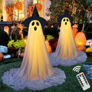 2Packs Halloween Decorations Outdoor,Halloween Party Decorations Indoor,Spooky Ghost Decor with Remote Control String Lights,Halloween Ghost Lights for Porches Yards Gardens Lawn