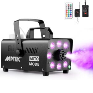 AGPTEK Smoke Machine, Fog Machine with 13 Colorful LED Lights Effect, 500W and 2000CFM Fog with 1 Wired Receiver and 2 Wireless Remote Controls, Perfect for Wedding, Halloween,...