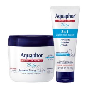 Aquaphor Baby Skin Care Set, Fragrance Free, Baby Healing Ointment, Dry Skin and Diaper Rash Ointment, 14 Oz Jar + 3-in-1 Baby Diaper Rash Cream, Prevents, Soothes and Treats...