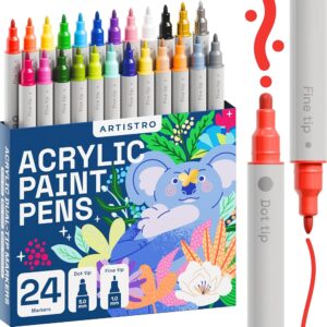 ARTISTRO Acrylic Paint Pens, Acrylic Paint Markers, Fabric Markers for Textile, Canvas, Rock, Glass, Wood, Paper, DIY, Paint Markers for Kids and Adults (Dual Tip Dot + Fine, 24)