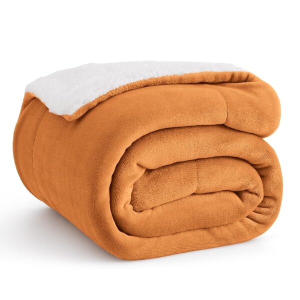 Bedsure Sherpa Fleece Throw Blanket for Couch - Soft Fuzzy Plush Orange Fall Blanket, Thick and Warm Blanket for Winter, 50x60 Inches