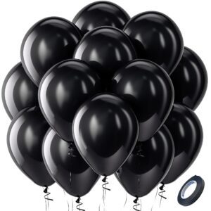 Bezente Black Balloons Latex Party Balloons - 100 Pack 12 inch Round Helium Balloons for Black Themed Wedding Graduation Anniversary Birthday Party Backdrop Decorations