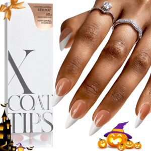 BTArtboxnails French Gel Nail Tips - Halloween Nails French Tip Press on Nails Brown Long Stiletto XCOATTIPS Pre-applied Tip Primer & Base Coat, No Need to File Fake Nails for...