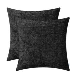 CaliTime Pack of 2 Cozy Throw Pillow Covers Cases for Couch Sofa Home Decoration Solid Dyed Soft Chenille 22 X 22 Inches Black