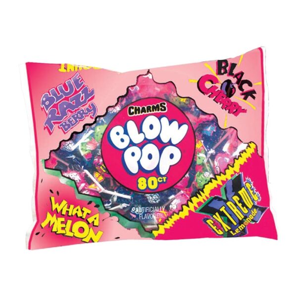 Charms Blow Pops 4 Flavor Assortment, Includes Blue Razzbery, Black Cherry, What A Melon, and Extreme Lemonade Assortment, 80 Count Bag