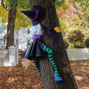 Crashing Witch into Tree Large Halloween Decorations Outside, 63" Flying Witch Crashing Halloween Decor, Hanging Witch Decor Outdoor Ornaments for Front Porch, Door, Yard, Tree,...