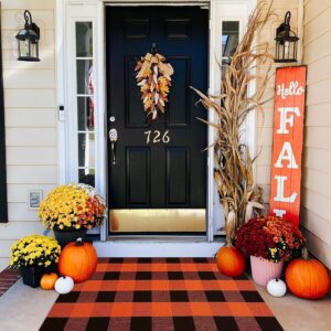 Fall Outdoor Rug Orange Buffalo Plaid Outdoor Rug Cotton Hand-Woven Buffalo Check Rug Layered Doormats for Front Door/Front Porch/Farmhouse/Entryway/Patio(Orange and Black...