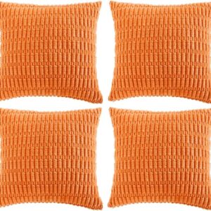 Fancy Homi 4 Packs Orange Fall Decorative Throw Pillow Covers 18x18 Inch for Couch Living Room Bed Sofa, Halloween Pumpkin Autumn Home Decor, Soft Cute Plush Corduroy Striped...