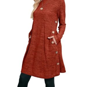 OFEEFAN Womens Long Sleeve Tunic Dres Fall Outfits with Pockets Buttons