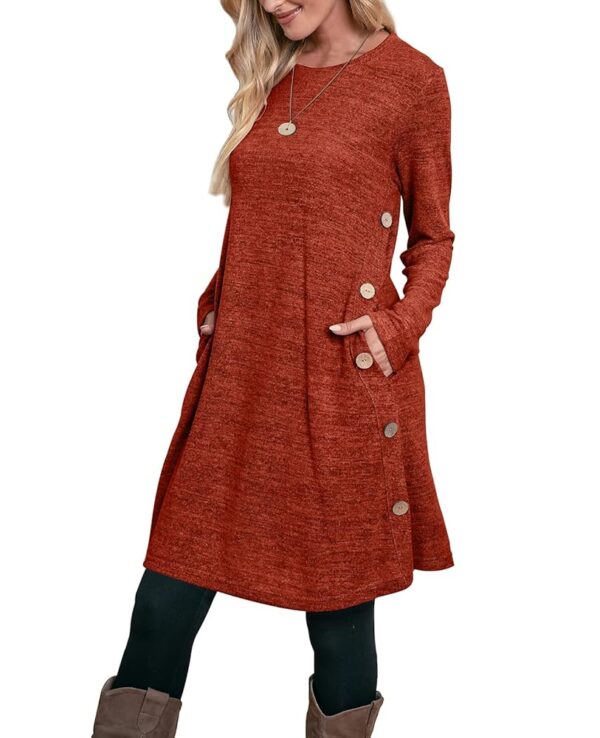 OFEEFAN Womens Long Sleeve Tunic Dres Fall Outfits with Pockets Buttons