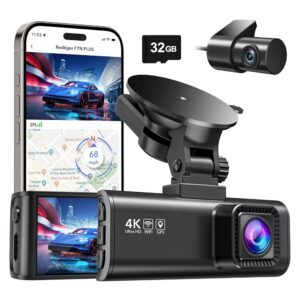 REDTIGER Dash Cam Front Rear, 4K/2.5K Full HD Dash Camera for Cars, Free 32GB Card, Built-in Wi-Fi GPS, 3.16” IPS Screen, Night Vision, 170°Wide Angle, WDR, 24H Parking Mode