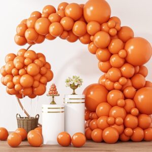 RUBFAC 129pcs Orange Balloons Different Sizes 18/12/10/5 Inches for Garland Arch, Burnt Orange Latex Balloons for Birthday Party Baby Shower Decoration